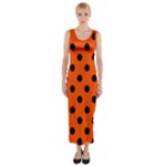 Polka Dots - Black on Tangelo Orange Fitted Maxi Dress