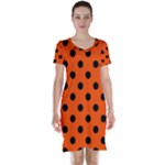 Polka Dots - Black on Tangelo Orange Short Sleeve Nightdress