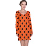Polka Dots - Black on Tangelo Orange Long Sleeve Nightdress