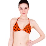 Polka Dots - Black on Tangelo Orange Bikini Top