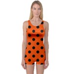 Polka Dots - Black on Tangelo Orange One Piece Boyleg Swimsuit