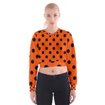 Polka Dots - Black on Tangelo Orange Women s Cropped Sweatshirt