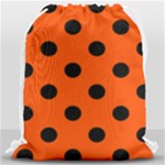 Polka Dots - Black on Tangelo Orange Drawstring Bag (Large)