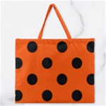 Polka Dots - Black on Tangelo Orange Zipper Large Tote Bag