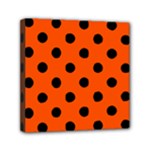 Polka Dots - Black on Tangelo Orange Mini Canvas 6  x 6  (Stretched)