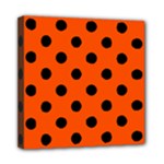 Polka Dots - Black on Tangelo Orange Mini Canvas 8  x 8  (Stretched)