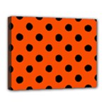 Polka Dots - Black on Tangelo Orange Canvas 14  x 11  (Stretched)