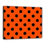 Polka Dots - Black on Tangelo Orange Canvas 20  x 16  (Stretched)
