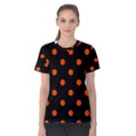 Polka Dots - Tangelo Orange on Black Women s Cotton Tee