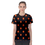 Polka Dots - Tangelo Orange on Black Women s Sport Mesh Tee