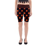 Polka Dots - Tangelo Orange on Black Yoga Cropped Leggings