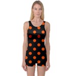 Polka Dots - Tangelo Orange on Black One Piece Boyleg Swimsuit