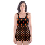 Polka Dots - Tangelo Orange on Black Skater Dress Swimsuit