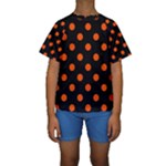 Polka Dots - Tangelo Orange on Black Kid s Short Sleeve Swimwear