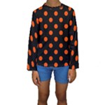 Polka Dots - Tangelo Orange on Black Kid s Long Sleeve Swimwear
