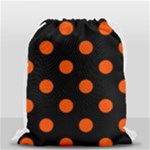 Polka Dots - Tangelo Orange on Black Drawstring Bag (Small)