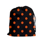 Polka Dots - Tangelo Orange on Black Drawstring Pouch (XL)