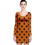 Polka Dots - Black on Burnt Orange Long Sleeve Velvet Bodycon Dress