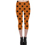 Polka Dots - Black on Burnt Orange Capri Leggings