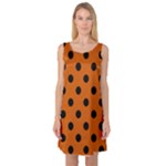 Polka Dots - Black on Burnt Orange Sleeveless Satin Nightdress