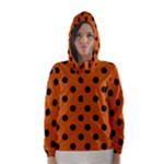Polka Dots - Black on Burnt Orange Hooded Wind Breaker (Women)