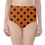 Polka Dots - Black on Burnt Orange High-Waist Bikini Bottoms