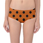 Polka Dots - Black on Burnt Orange Mid-Waist Bikini Bottoms