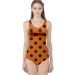 Polka Dots - Black on Burnt Orange One Piece Swimsuit