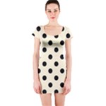 Polka Dots - Black on Cornsilk Yellow Short Sleeve Bodycon Dress