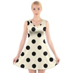 Polka Dots - Black on Cornsilk Yellow V-Neck Sleeveless Dress