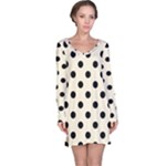 Polka Dots - Black on Cornsilk Yellow Long Sleeve Nightdress