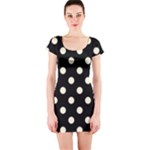 Polka Dots - Cornsilk Yellow on Black Short Sleeve Bodycon Dress