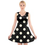 Polka Dots - Cornsilk Yellow on Black V-Neck Sleeveless Dress
