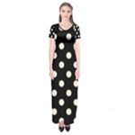 Polka Dots - Cornsilk Yellow on Black Short Sleeve Maxi Dress