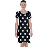 Polka Dots - Cornsilk Yellow on Black Short Sleeve Nightdress