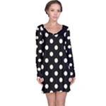 Polka Dots - Cornsilk Yellow on Black Long Sleeve Nightdress