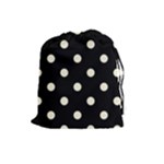 Polka Dots - Cornsilk Yellow on Black Drawstring Pouch (L)
