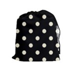 Polka Dots - Cornsilk Yellow on Black Drawstring Pouch (XL)