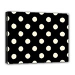 Polka Dots - Cornsilk Yellow on Black Canvas 14  x 11  (Stretched)