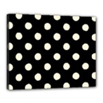 Polka Dots - Cornsilk Yellow on Black Canvas 20  x 16  (Stretched)