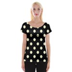 Polka Dots - Cream Yellow on Black Women s Cap Sleeve Top