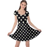 Polka Dots - Cream Yellow on Black Cap Sleeve Dress