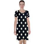 Polka Dots - Cream Yellow on Black Short Sleeve Nightdress