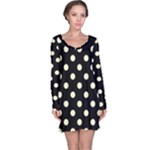 Polka Dots - Cream Yellow on Black Long Sleeve Nightdress