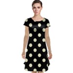 Polka Dots - Cream Yellow on Black Cap Sleeve Nightdress