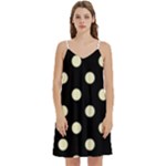 Polka Dots - Cream Yellow on Black Women s Reversible Sports Bra with Border