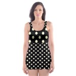Polka Dots - Cream Yellow on Black Skater Dress Swimsuit