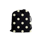 Polka Dots - Cream Yellow on Black Drawstring Pouch (M)