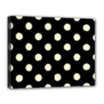 Polka Dots - Cream Yellow on Black Canvas 14  x 11  (Stretched)