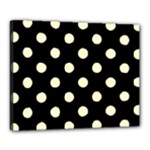 Polka Dots - Cream Yellow on Black Canvas 20  x 16  (Stretched)